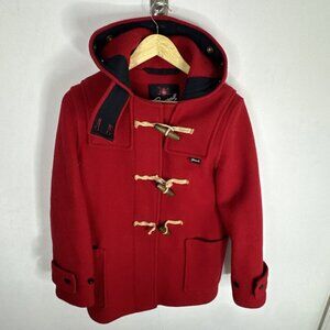Gloverall Women’s Red Wool Duffle Coat XS Wooden Toggle British Tradition DMG
